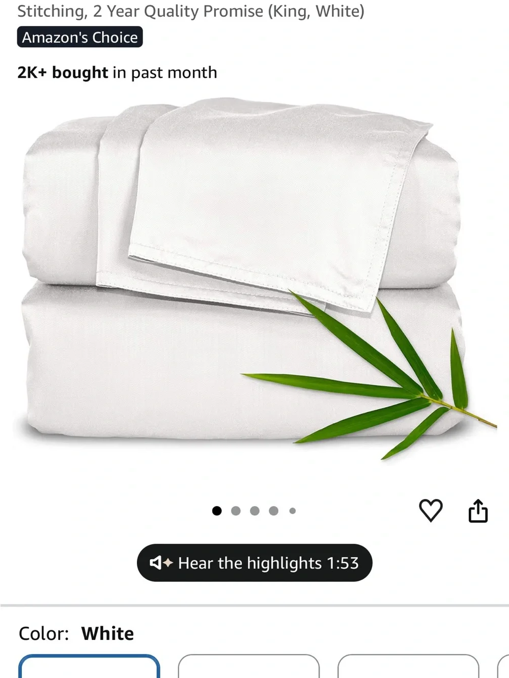 King White Bamboo-Cotton Bed Sheet Set - Soft Breathable Home Bedding